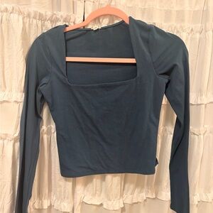 Garage Teal Long Sleeve Square Neck Top